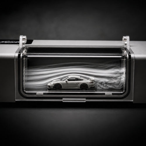 KP Design WindChaser — desktop fog-tunnel display for a 1:64 diecast car